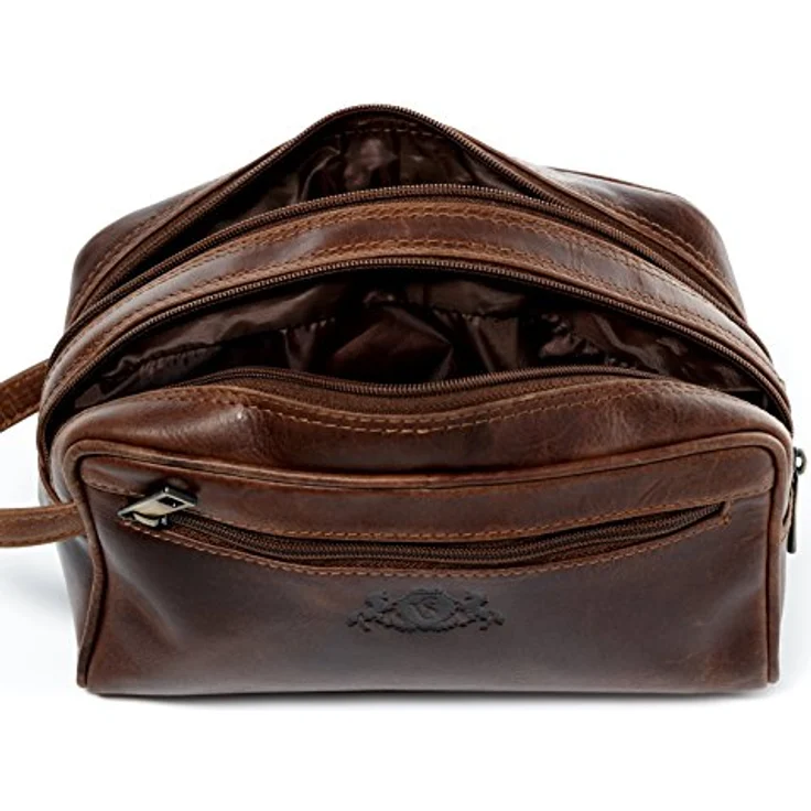 SID & VAIN Kulturtasche Herren GATWICK aus Premium Leder I Waschtasche groß für Herren und Damen I Kulturbeutel braun handgefertigt – Bild 5