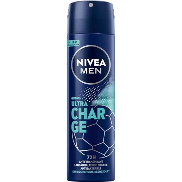 NIVEA MEN Deo Spray Ultra Charge Limited Football Edition, Anti-Transpirant mit belebendem Meeresduft, 72h Schutz, 0% Ethylalkohol, 150 ml – Bild 1