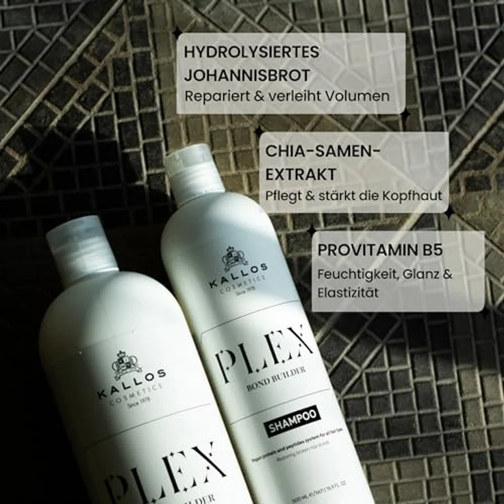 Kallos Plex Bond Builder Shampoo, mit Pflanzenprotein- und Peptidkomplex, 1000 ml – 33,81 Fl Oz, feuchtigkeitsspendend und glanzverleihend – Bild 4