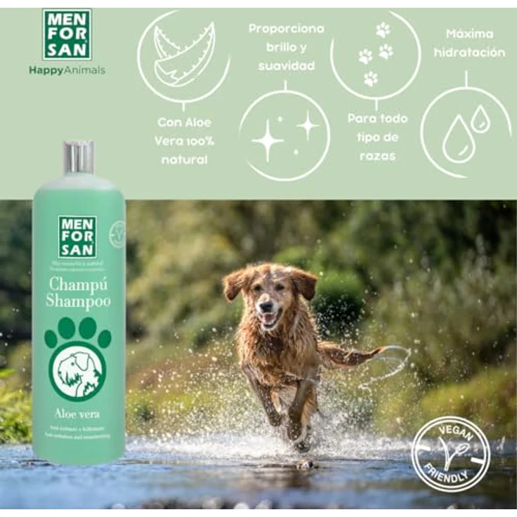 Menforsan Shampoing pour animaux de compagnie Chien Aloe Vera (1000 ml) - 100% natürliche Aloe Vera, für alle Rassen, glänzendes und weiches Fell, vegan freundlich – Bild 3