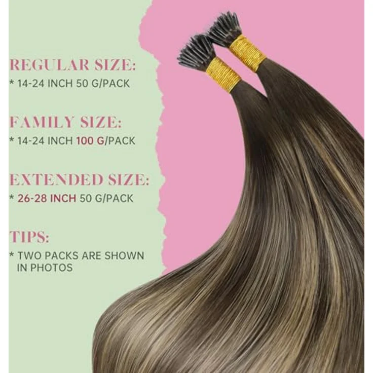 YoungSee Nano Extensions Echthaar Dunkelbraun, 40 cm, Nanoring Haarextension mit Braun Highlight Blond, 50g, P4/27, schonende Anwendung ohne Kleber, ideal für feines Haar, wiederverwendbar – Bild 3
