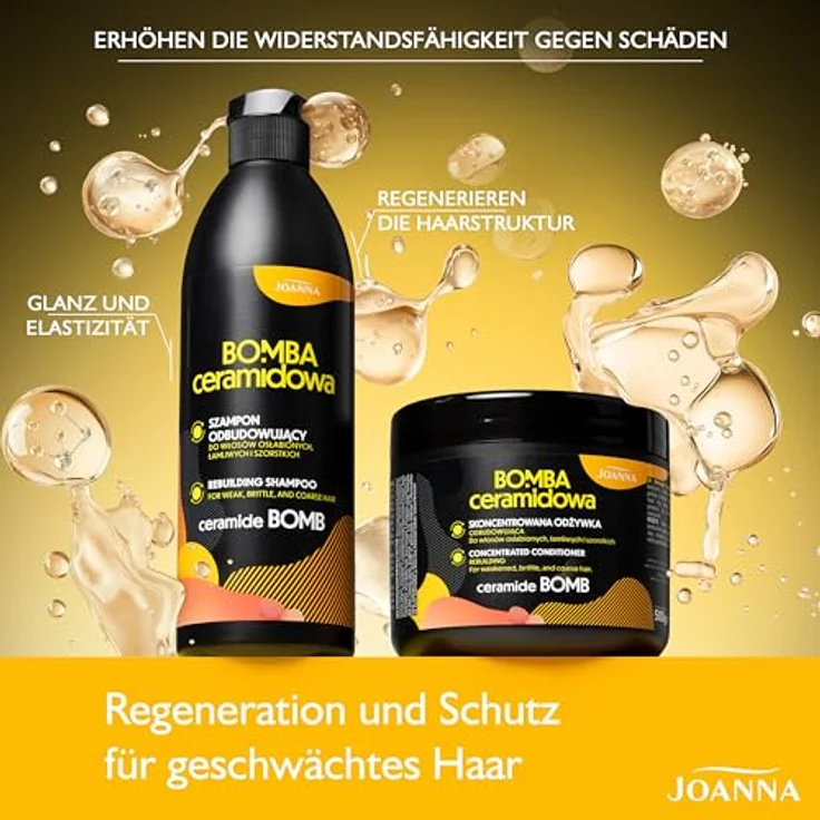 JOANNA Ceramide Bomb Regenerierendes Shampoo, 500 ml, für geschwächtes und brüchiges Haar, mit feuchtigkeitsspendenden Ceramiden – Bild 3