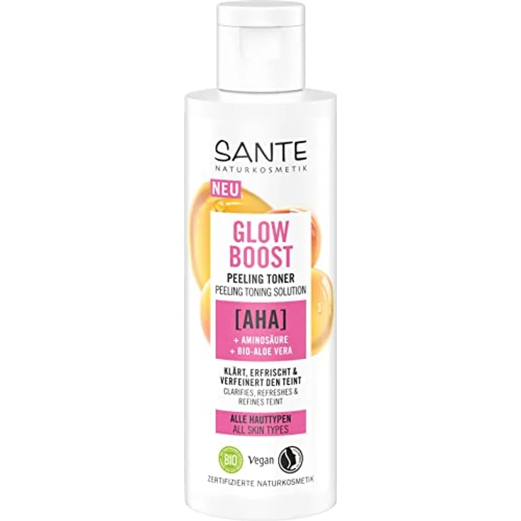 SANTE Naturkosmetik Glow Boost Peeling Toner, klärende Gesichtsreinigung mit AHA, Aminosäure und Bio-Aloe Vera, veganes Gesichtswasser für gepflegte und erfrischte Haut, 125ml – Bild 1