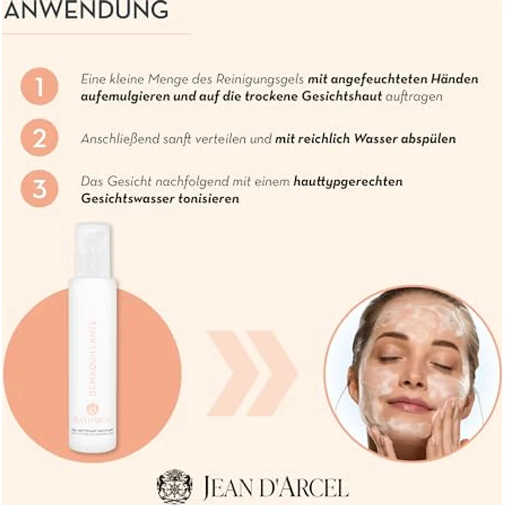 JEAN D'ARCEL DÉMAQUILLANTE gel nettoyant matifiant – Anti-Pickel Waschgel gegen große Poren & fettige Haut – Mit Niacinamid – Mattifying Cleansing Gel – 200 ml – Bild 4