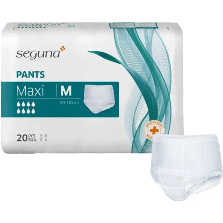 Seguna SEGUNA Pants Maxi, Inkontinenz Pants, Windelhosen für Erwachsene, Frauen, Männer, Inkontinenzhosen bei Blasenschwäche (M (Beutel 20 Stück)), Saugleistung 2.100 ml, für Hüftumfang 80-110 cm, neutraler Versand