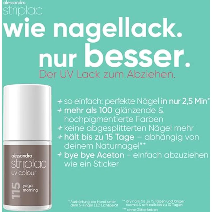 Alessandro Striplac UV Colour Nagellack 6,5 ml, hochpigmentiert, kratzfest, entfernt ohne Remover – Bild 7