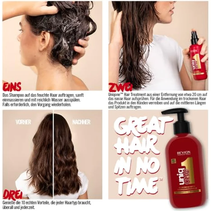 REVLON PROFESSIONAL UniqOne Pflege-Set, 2-in-1 Shampoo (230 ml) und Leave-In Haarkur (150 ml) mit Hitzeschutz, Anti Frizz, vegan – Bild 5