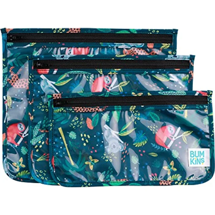 Bumkins Reisetasche, Kulturbeutel, Baby, TSA zugelassene Tasche, Reißverschlusstasche, Quart Größe konform, transparente Seite, Wickeltasche Organisation, Make-up, Zubehör, 3 Stück