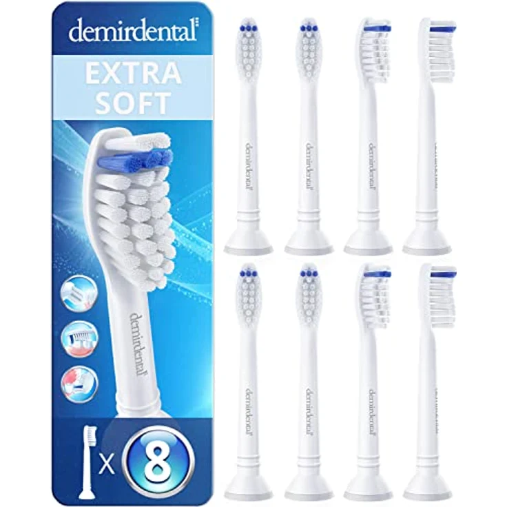 Demirdental 8er-Pack Aufsätze Extra Soft für Philips Sonicare Zahnbürstenaufsatz ProResults, HX6058e Ersatzbürsten designed in Berlin, extra Weiche Borsten  – Bild 2