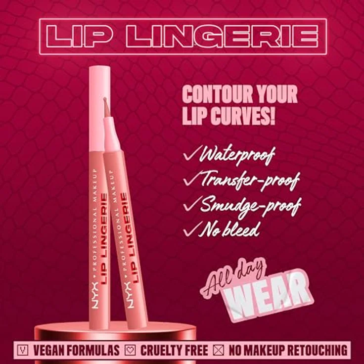 NYX Professional Makeup Lip Lingerie Lipliner Stain, wasserfester & wischfester Präzisions-Lipliner in der Farbe Cuff Me für langanhaltende Nude-Konturen – Bild 2