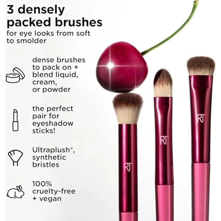 Real Techniques Cherry On Top MesmerEyes Augen-Make-up-Pinselset, Profi Pinsel Set für Damen, 3 St. – Bild 2