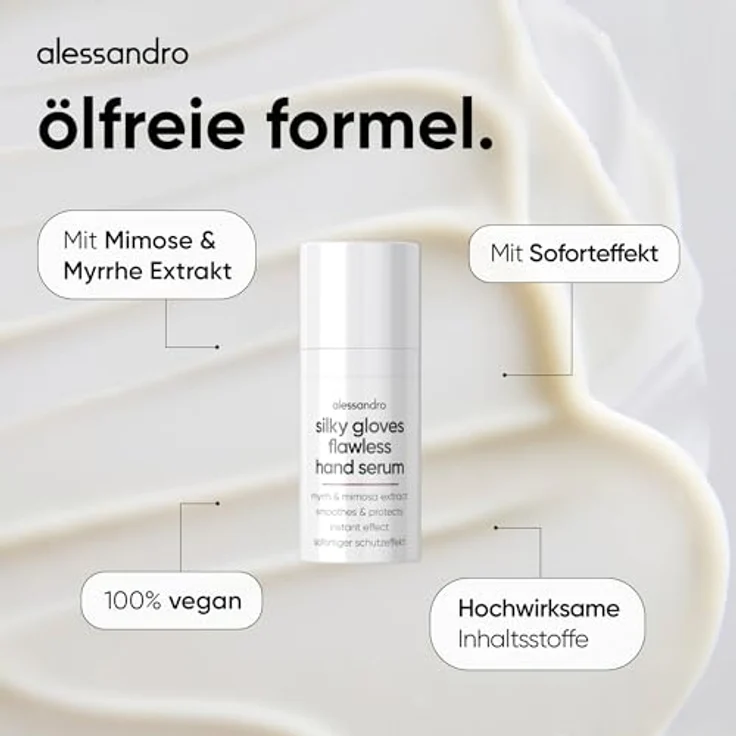 alessandro Silky Gloves Flawless Hand Serum, schützend & glättend mit Mimose & Myrrhe Extrakt, ölfreie Formel, vegan, 15ml – Bild 4