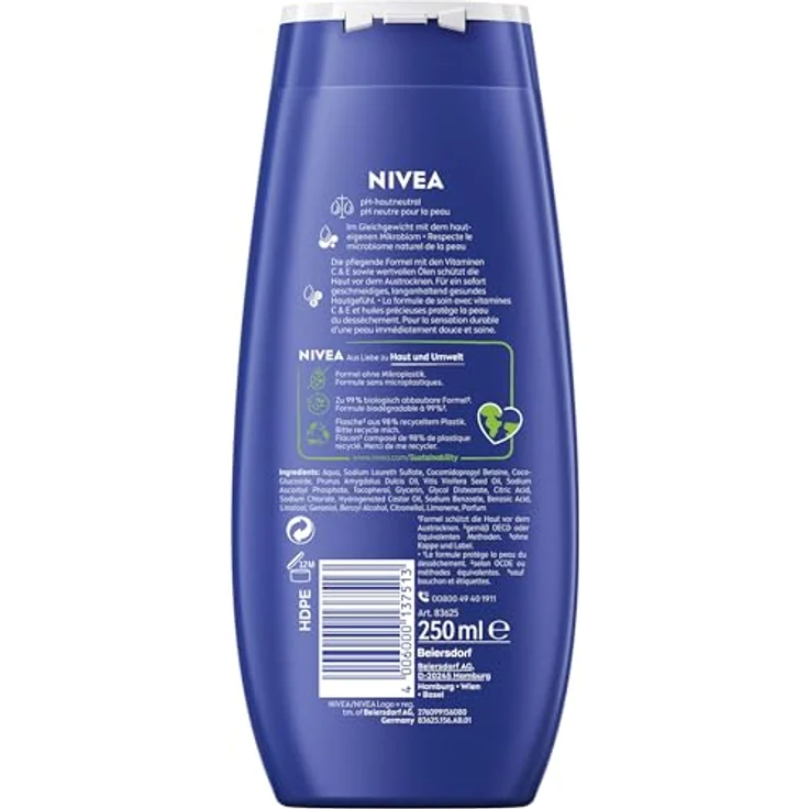 Nivea Duschcreme Creme Care, 250 ml, cremige Textur mit Vitamin C und E, vegan, pH-hautneutral, für alle Hauttypen – Bild 10
