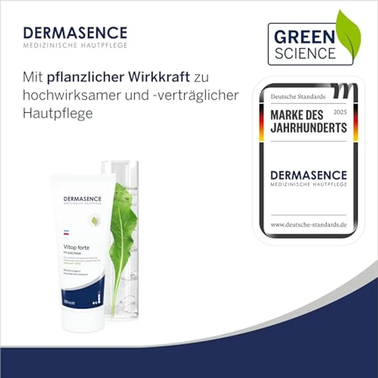 DERMASENCE Vitop forte Pflegecreme, 200 ml - Hautschützende Basispflege bei trockener und zu Neurodermitis neigende Haut - Entzündungen vorbeugend mit Färberwaid und Aloe Vera – Bild 2