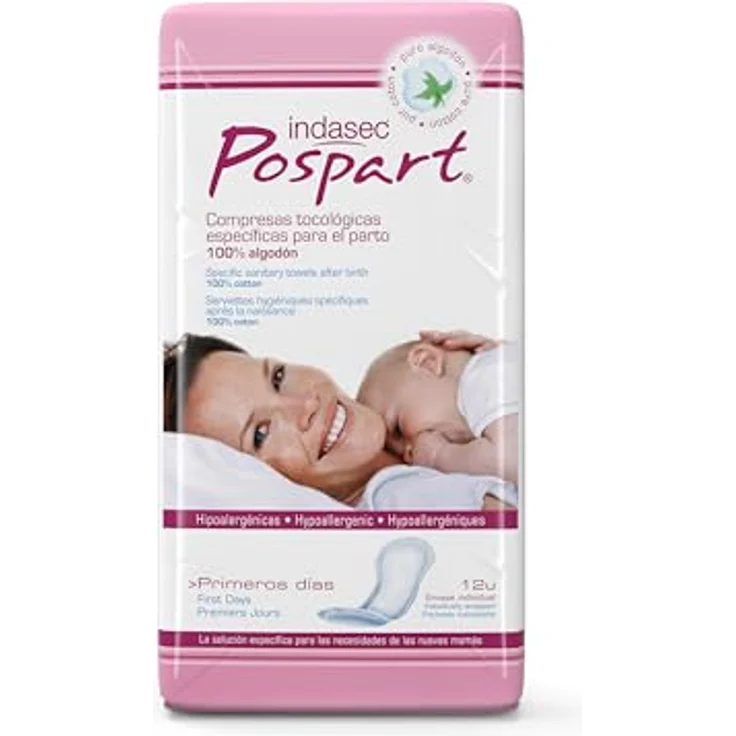 Indasec Postpart compresas tocológicas 100% Baumwolle 12 Stück Slipeinlagen – Bild 2