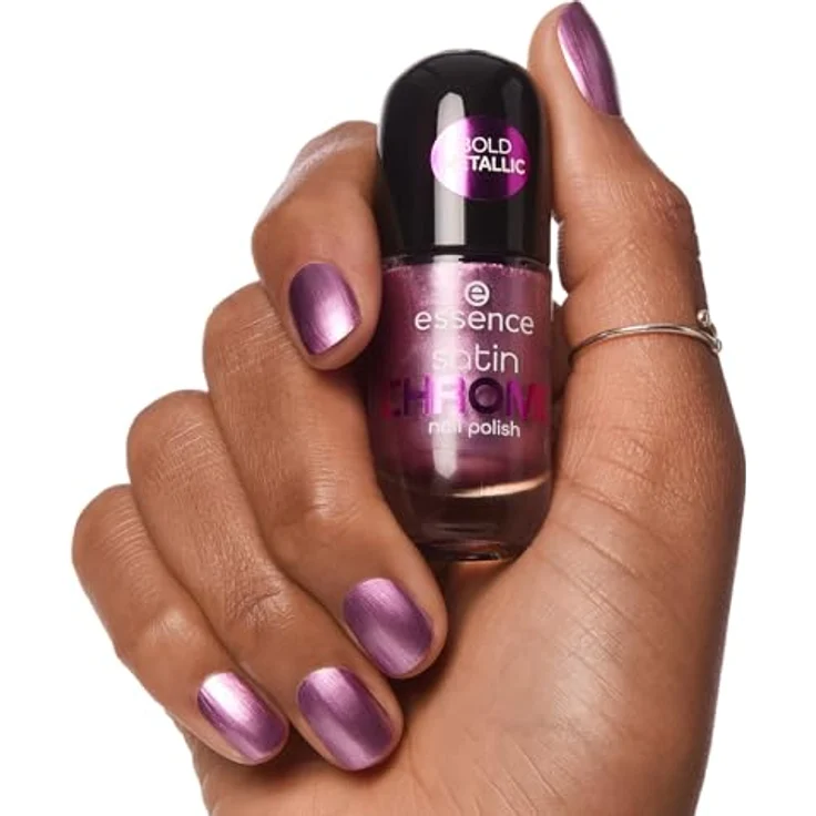essence cosmetics satin CHROME nail polish, Nr. 02, Pink, abdeckend, hochpigmentiert, metallisch, vegan, 8ml – Bild 4