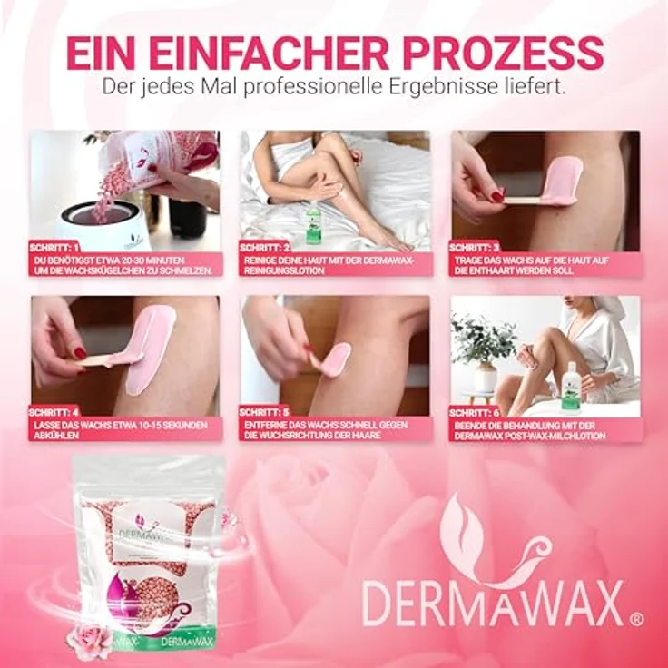 DERMAWAX 2 kg Pink Heißwachs Wachsperlen für schonende Haarentfernung, geeignet für Augenbrauen, Gesicht, Achseln, Beine, Rücken, Brust, Bikini, ohne Waxing-Streifen – Bild 3