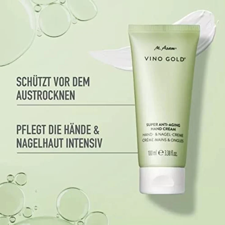 M Asam VINO GOLD Anti-Aging Nagel- & Handcreme (100 ml) – für seidig-zarte Hände, Cupuaçubutter & Traubenkernöl spenden intensive Feuchtigkeit, mit Biotin, Calcium & Panthenol, vegane Maniküre – Bild 3