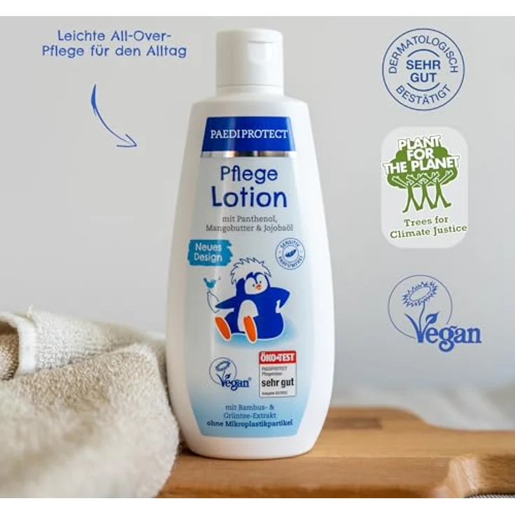 PAEDIPROTECT Pflegelotion Babys & Kinder 200 ml, Pflegelotion mit Panthenol, Feuchtigkeitspflege mit Jojobaöl & Mangobutter, für empfindliche und trockene Baby- und Kinderhaut, vegane Lotion – Bild 3