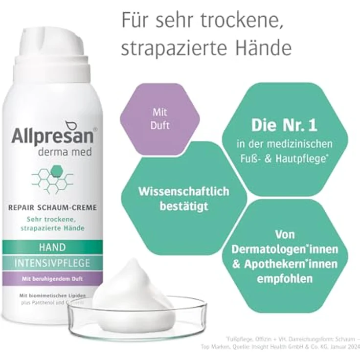 Allpresan Derma med Repair Schaum-Creme mit beruhigendem Duft - Zur Pflege sehr trockener und strapazierter Hände - 100 ml – Bild 2