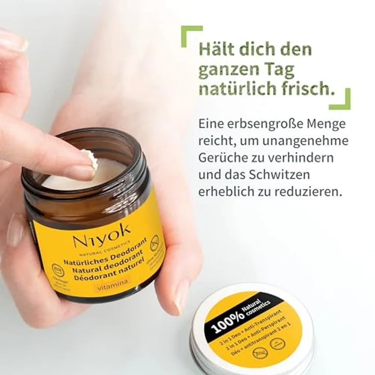 Niyok® 2-in-1 anti-transpirante Deocreme "Vitamina" (40ml) • Natürliches Deo ohne Aluminium • 24h Schutz vor Geruch & Schweiß • Deodorant Creme für Damen & Herren • Feste Deo Creme vegan – Bild 4