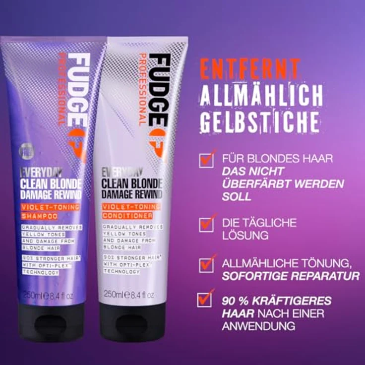 Fudge Haarpflege Fudge Haarpflege Everyday Clean Blonde Damage Rewind Violet-Toning Shampoo Haarshampoo 250.0 ml – Bild 7