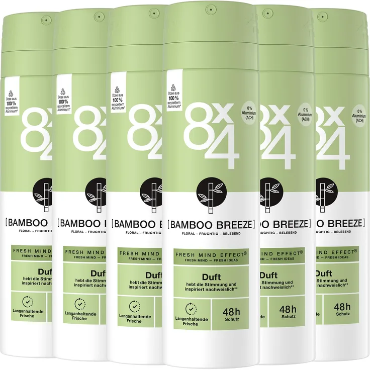 Beiersdorf 8x4 Deo Spray Bamboo Breeze, 6 x 150ml mit Fresh Mind Effect® und 48h Schutz