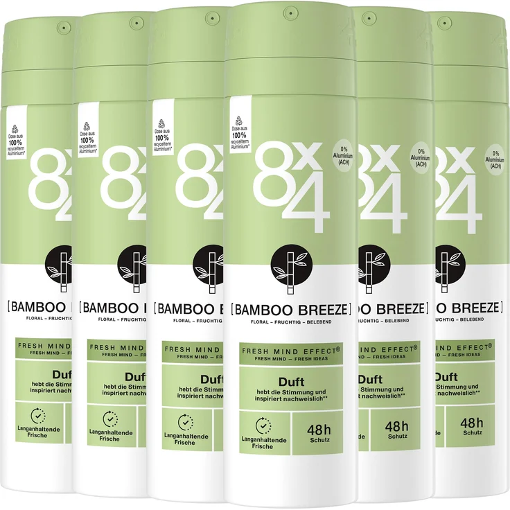 Beiersdorf 8x4 Deo Spray Bamboo Breeze, 6 x 150ml mit Fresh Mind Effect® und 48h Schutz