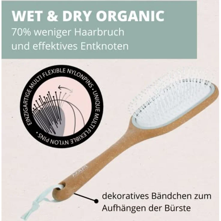 PARSA Beauty Nature Love Kork Haarbürste groß – Nachhaltige Wet & Dry Bürste für nasses und trockenes Haar – Haarbürste ohne Ziepen mit 70% Kork – Entwirrbürste Hair brushes – Bild 2