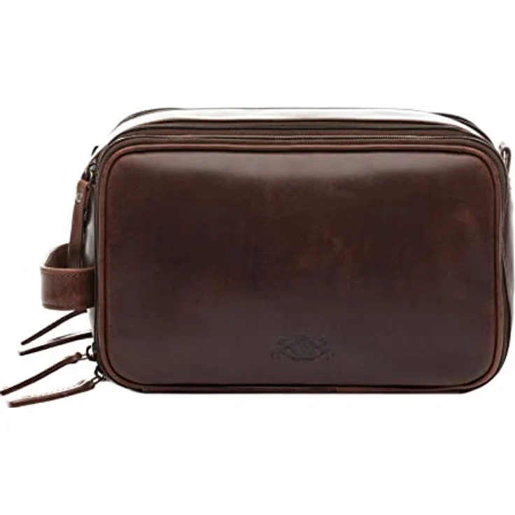SID & VAIN Kulturtasche Herren echt Leder - Waschtasche Louis handgefertigt - Braun, Geräumige Kulturbeutel aus hochwertigem Vachetta Leder – Bild 2