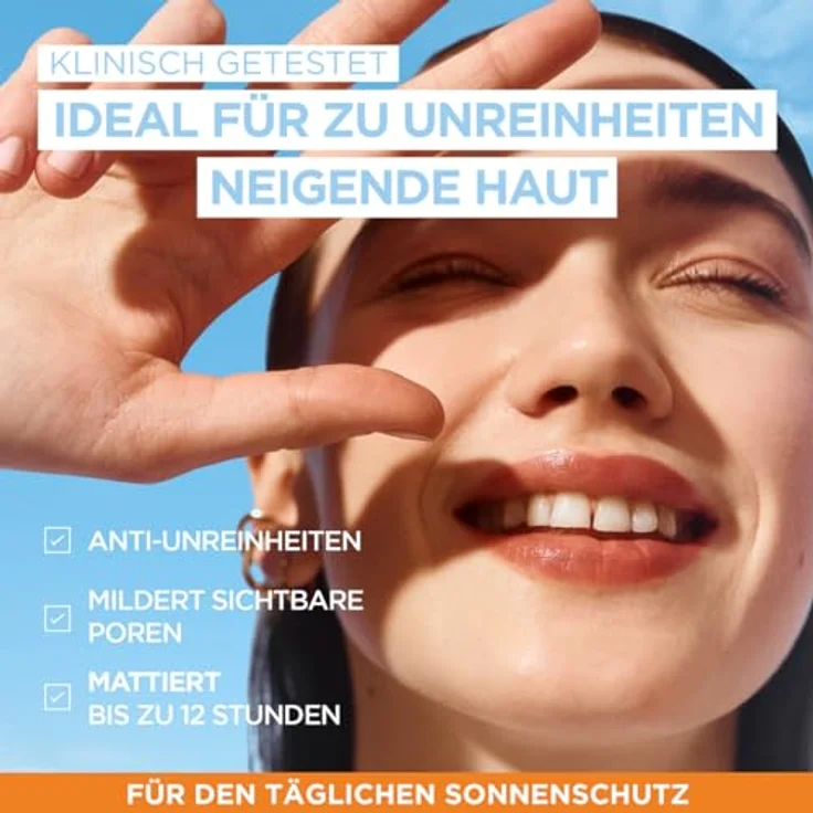 Garnier UV-Sonnenschutzfluid für zu Unreinheiten neigende Haut, Sehr hoher Sonnenschutz mit LSF 50+, Unsichtbares Finish, Ambre Solaire Super UV Niacinamide Daily Fluid, 1 x 40 ml – Bild 3