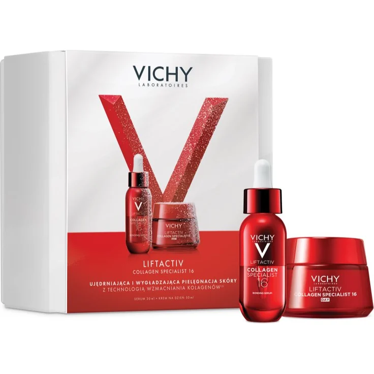 Vichy Liftactiv Gift Set, Gesichtsserum zur Straffung und Festigung der Haut mit Kollagen und Vitamin C, 30 ml & 50 ml