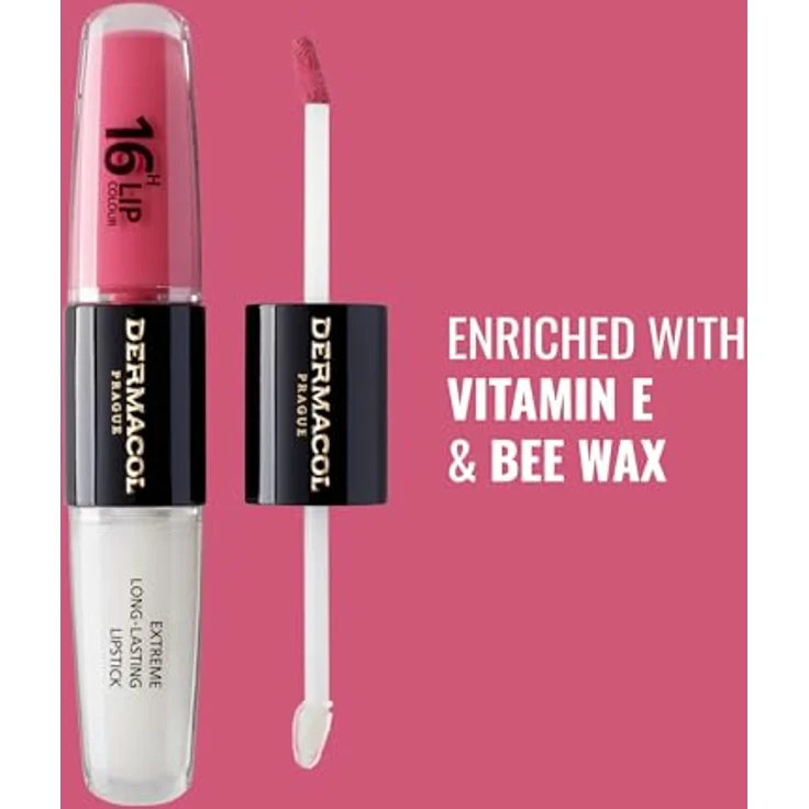 Dermacol 16H Lip Colour, langlebiger, glänzender Lippenstift in Farbe 16 Classy Sassy, 2x4 ml – Bild 3