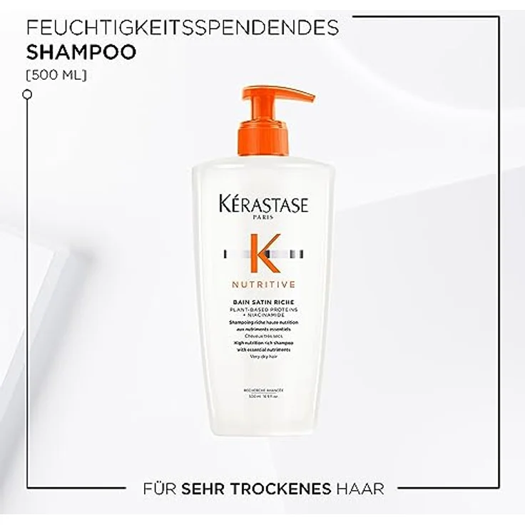 Kérastase Nutritive, Shampoo für sehr trockenes Haar, Feuchtigkeitsspendendes und revitalisierendes Haarbad, Ohne Parabene, Bain Satin Riche High Nutrition Rich Shampoo, 500 ml – Bild 2