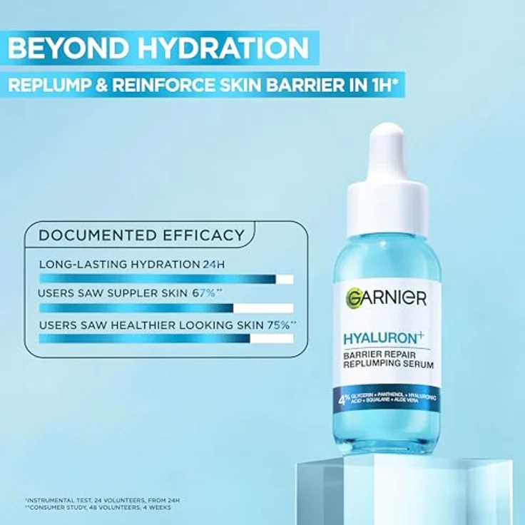 Garnier SkinActive Aloe Hyaluronic Replumping Serum 30 ml, feuchtigkeitsspendendes Gesichtsserum mit 3 % Glycerin und Hyaluronsäure – Bild 3