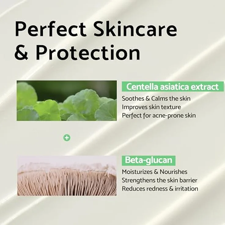 iUNIK IUNIK Centella beruhigende vegane Feuchtigkeitscreme LSF 50+ PA++++, 60 ml, mattes Finish, geruchslos – Bild 5