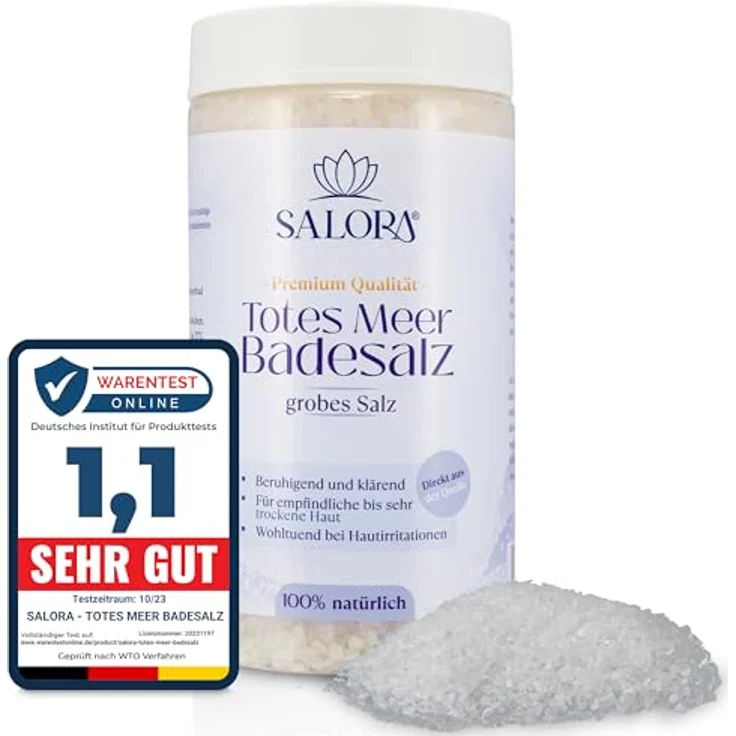 Salora ® Premium Totes Meer Badesalz 1150gr [Frei von Zusatzstoffen] - Meersalz Badesalz aus Jordanien - Vollbad oder Fußbad Salz mit Peeling Effekt - Grob – Bild 1