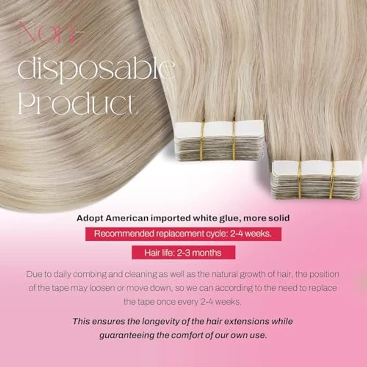 Moresoo Tape Extensions Echthaar #P18/613, 55 cm, Unsichtbare Tape in Extensions, Blond Aschblond mit Platinblond, 20 Stück, 50 Gramm – Bild 3