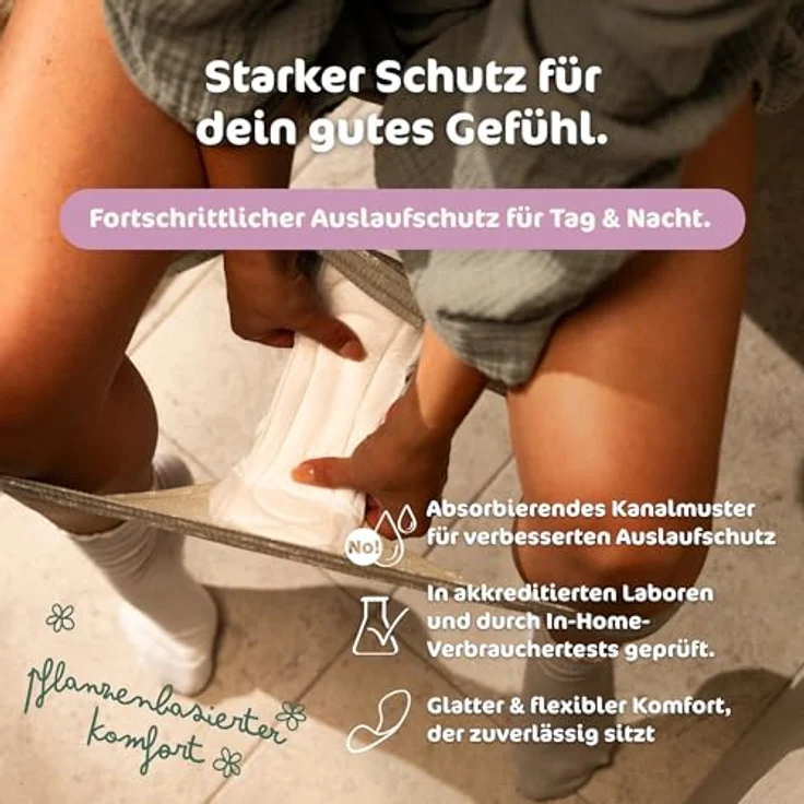Naty Damenbinden Normal, 14 Stück – umweltfreundlich, vegan, hautfreundlich, biologisch abbaubar für natürliche Monatshygiene – Bild 3