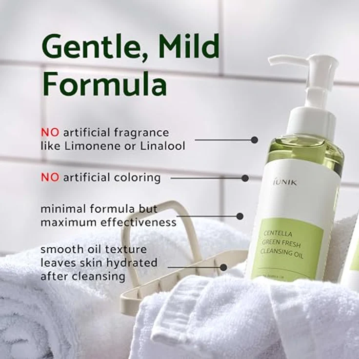 iUNIK Centella Green Fresh Cleansing Oil, Reinigungsöl zur Poren- und Talgkontrolle, Make-up-Entferner für ölige, empfindliche, zu Akne neigende Haut, 200 ml – Bild 5