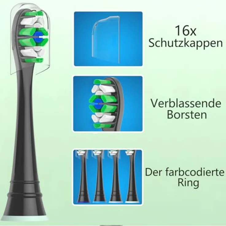 Qitizu Ersatzbürsten für Philips Sonicare, Zahnbürstenköpfe für Diamond Protective Expert Daily Clean, 16er Set (8 Weiß, 8 Schwarz), W-Form Borsten, DuPont Nylon – Bild 5