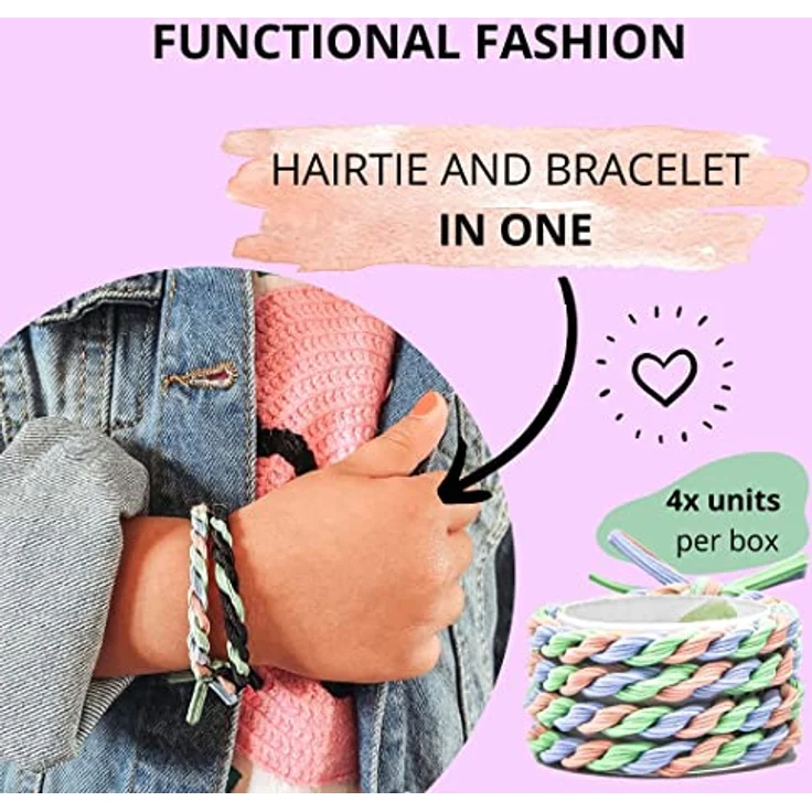 Bellody® Original Mädchen Haargummis - Stylisch geflochtener Kinder Haargummi mit starkem Halt (4er Set - Cool Princess) - Damen Haarschmuck Prinzessin – Bild 4