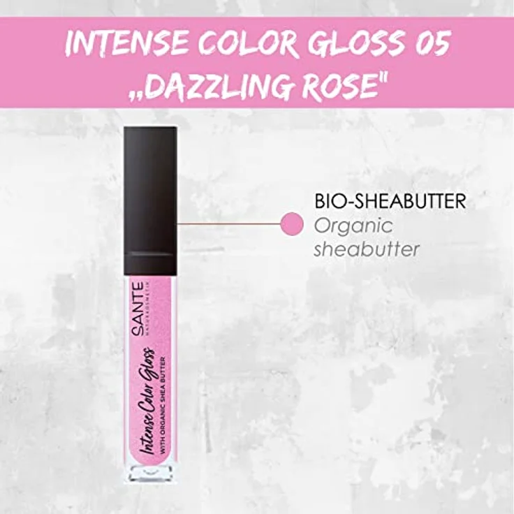 Sante Naturkosmetik Natürlicher Lipgloss mit glänzendem Finish, Mit Sheabutter für gepflegte Lippen, Intense Color Gloss, Nr. 05 Dazzling Rose, 1 x 5,3 ml – Bild 3