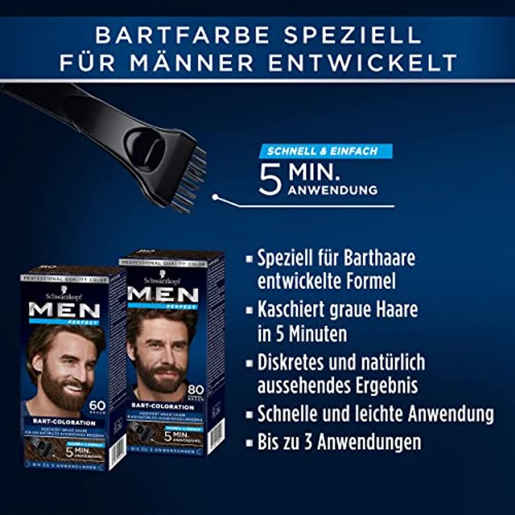 ‎Men Perfect Schwarzkopf Bart-Coloration 80 Dunkel -Braun, 3 x 30 ml – Bild 3
