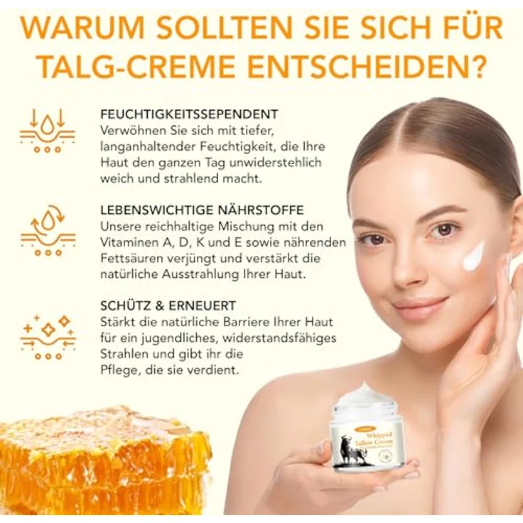 P-Beauty Cosmetic Accessories Whipped Tallow Cream, 60 g, natürliche Feuchtigkeitspflege für Gesicht und Körper, hypoallergen, schnell einziehend, 3-teilig – Bild 7