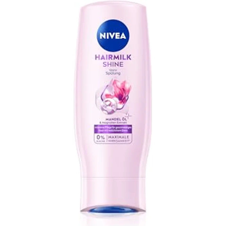 NIVEA Hairmilk Shine Glanz Spülung, 200 ml Conditioner für trockenes Haar mit Mandelöl und Magnolien-Extrakt, vegan und silikonfrei – Bild 1