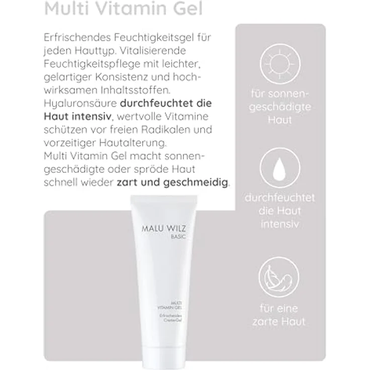 Malu Wilz Basic Multi Vitamin Gel 75 ml, vitalisierende Gesichtscreme mit Hyaluronsäure und Vitaminen für intensive Feuchtigkeit und Hautschutz – Bild 3