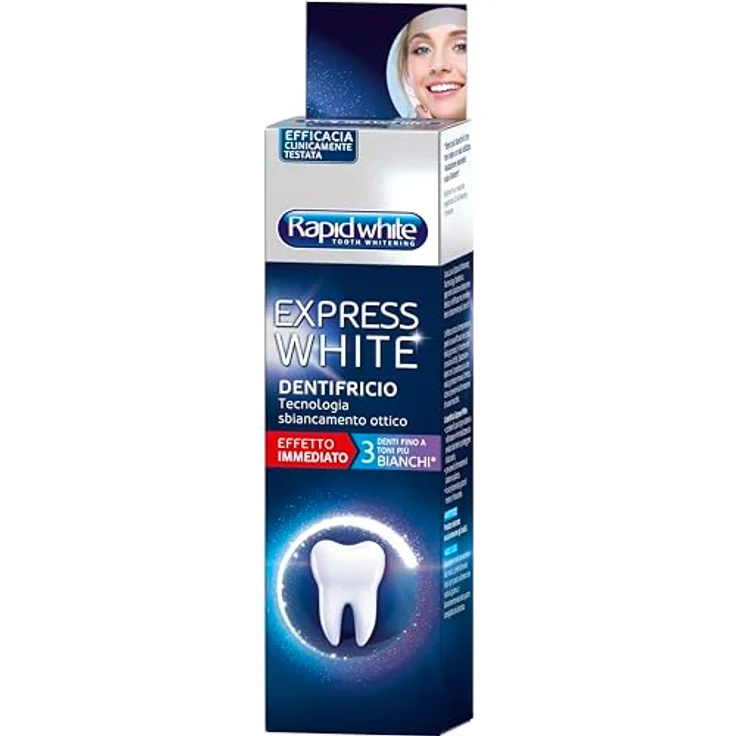 RAPIDWHITE Rapid White Zahnaufhellende Zahnpasta Express White, für bis zu 3 Töne weißer, stärkt den Zahnschmelz, schützt vor Karies, Minzgeschmack, klinisch getestet, 75 ml – Bild 1