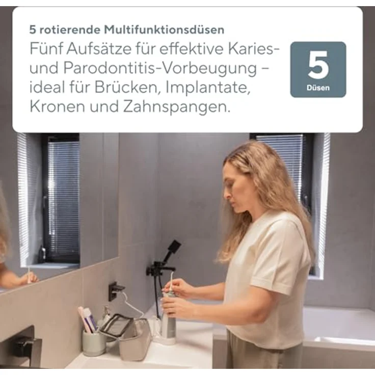 B.Well TH-912, Munddusche mit 3 Betriebsmodi, kabellos, 720 kPa, inklusive 5 Düsen und Wandhalterung – Bild 4