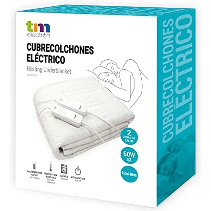 TM Electron Heizdecke, elektrischer Matratzenbezug aus Polyester, 160 x 140 cm, drei Temperaturstufen, Überhitzungsschutz, abnehmbares Kabel – Bild 7